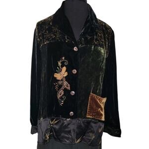 Chico’s Velvet Patchwork Shacket Embroidered Boho M